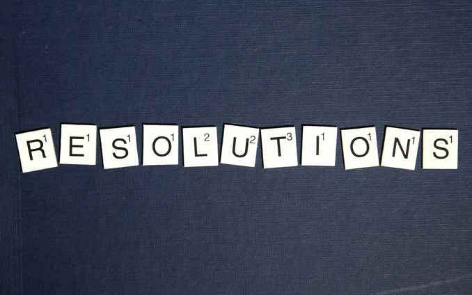 'resolutions' spelled out in scrabble characters